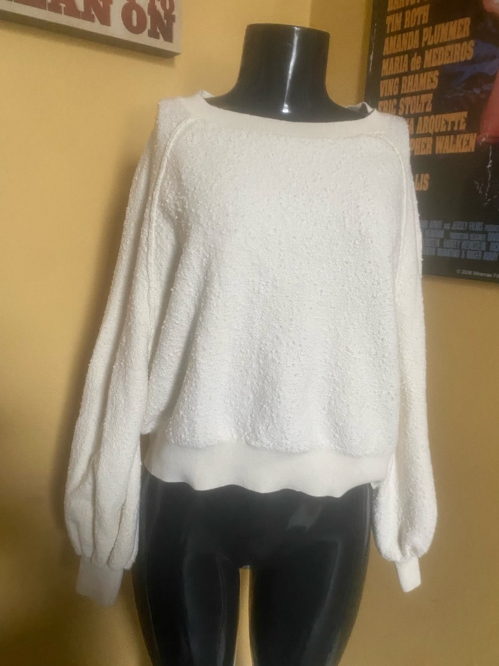 Free People Cropped Soft Boucle Textured Balloon Sleeve Sweater XS